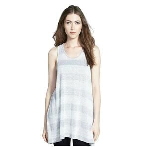 Eileen Fisher Organic Linen Gray White Striped Tank Top Large NEW